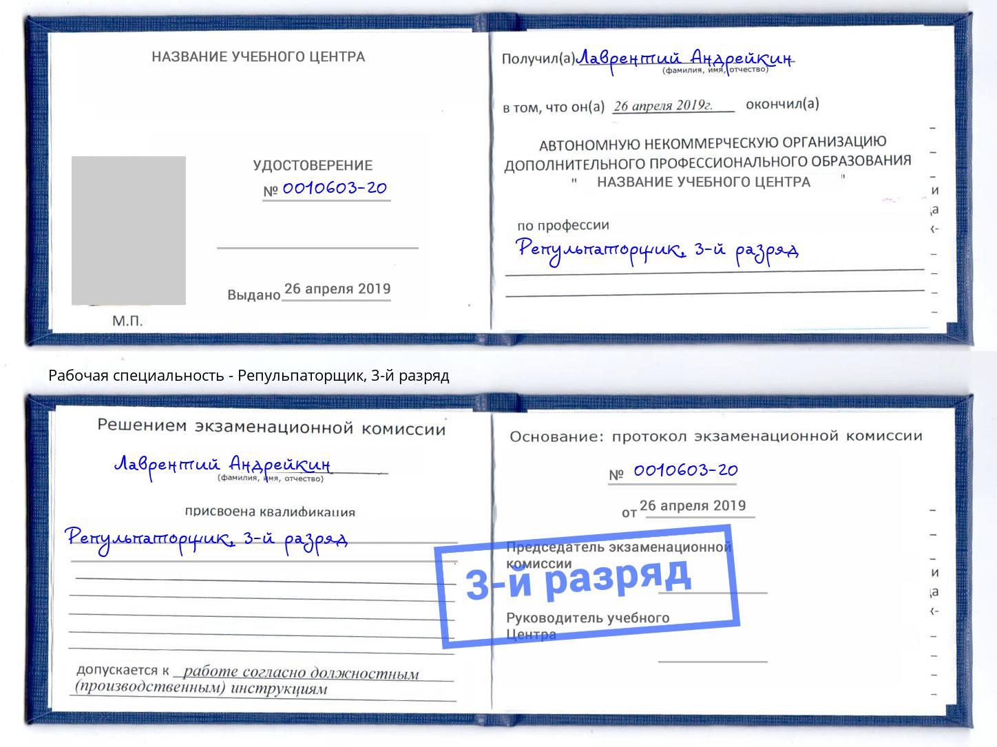 корочка 3-й разряд Репульпаторщик Петрозаводск