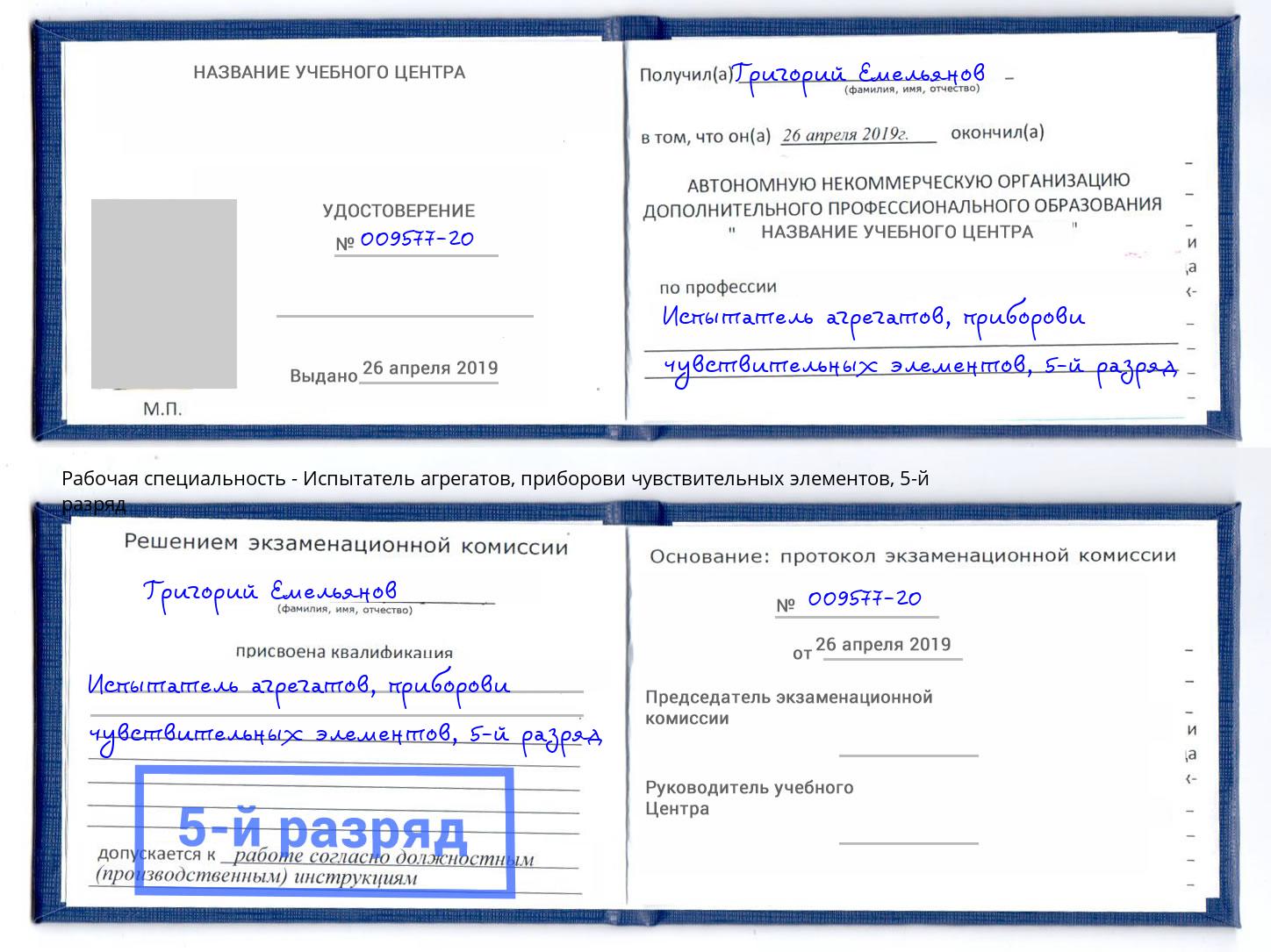 корочка 5-й разряд Испытатель агрегатов, приборови чувствительных элементов Петрозаводск