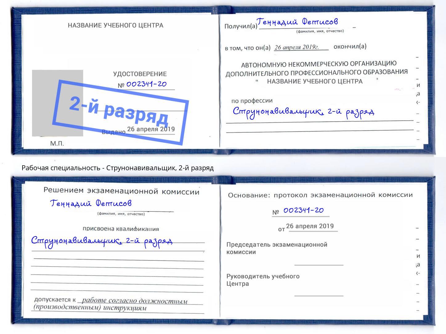 корочка 2-й разряд Струнонавивальщик Петрозаводск