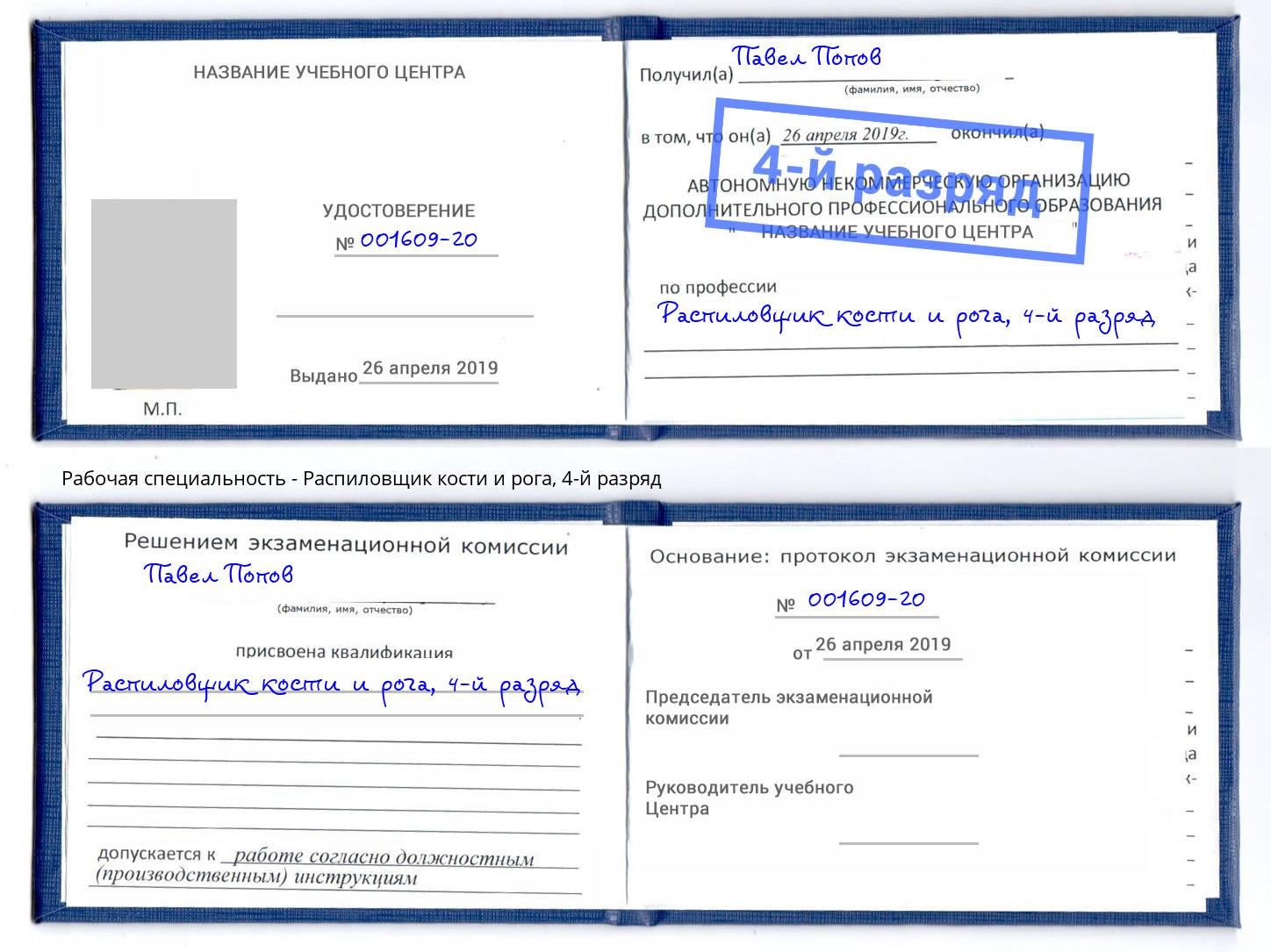 корочка 4-й разряд Распиловщик кости и рога Петрозаводск