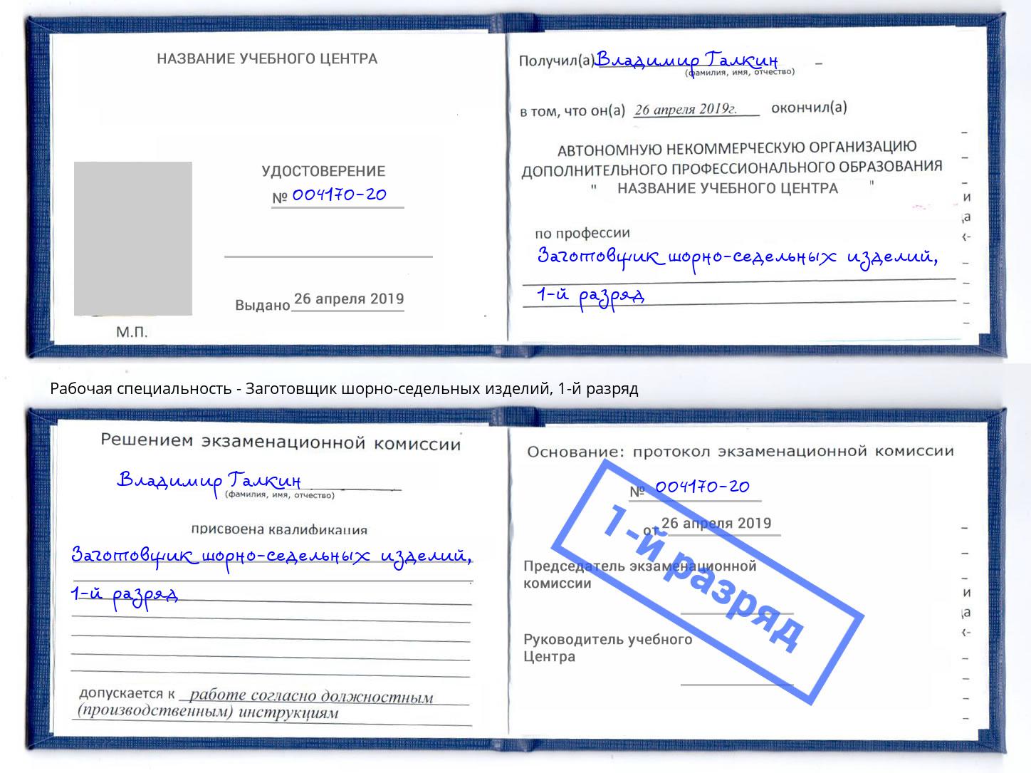 корочка 1-й разряд Заготовщик шорно-седельных изделий Петрозаводск