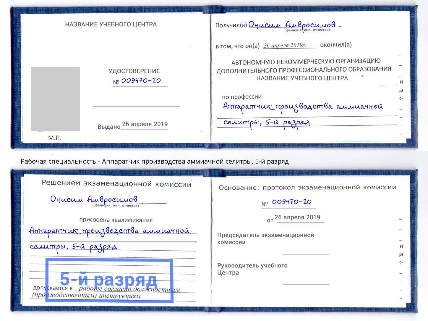корочка 5-й разряд Аппаратчик производства аммиачной селитры Петрозаводск