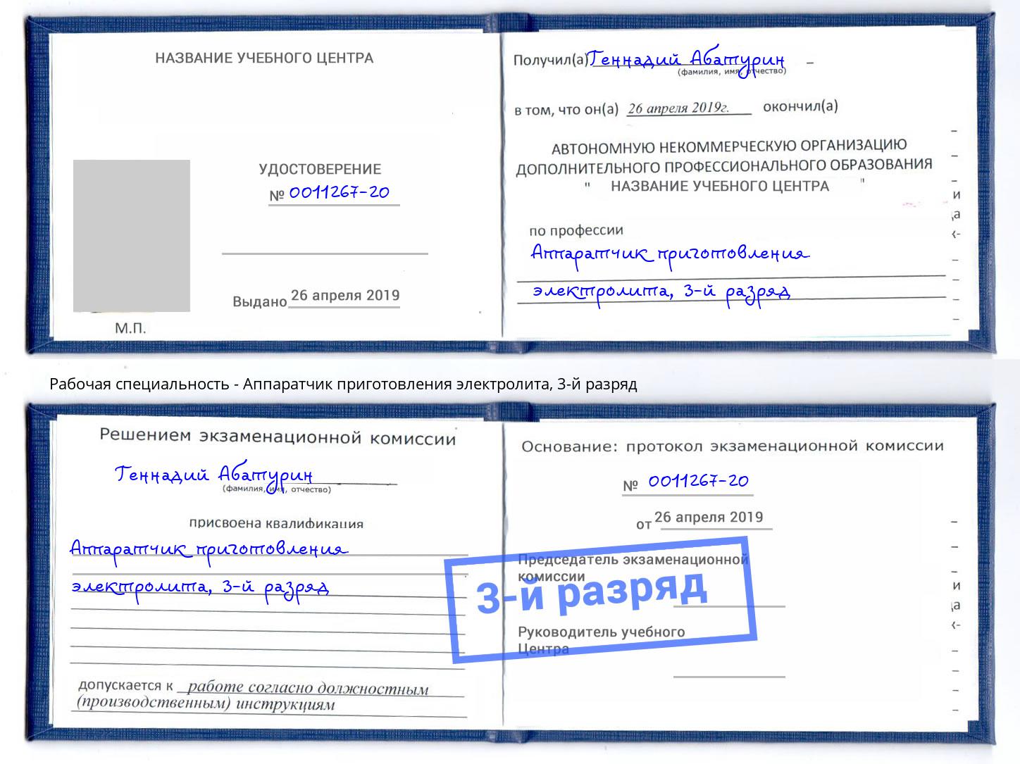 корочка 3-й разряд Аппаратчик приготовления электролита Петрозаводск