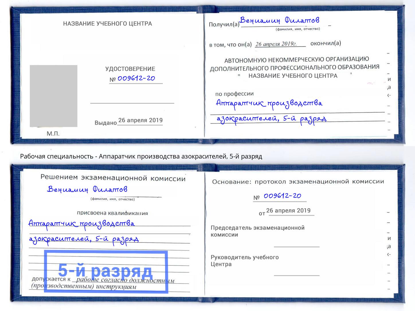 корочка 5-й разряд Аппаратчик производства азокрасителей Петрозаводск