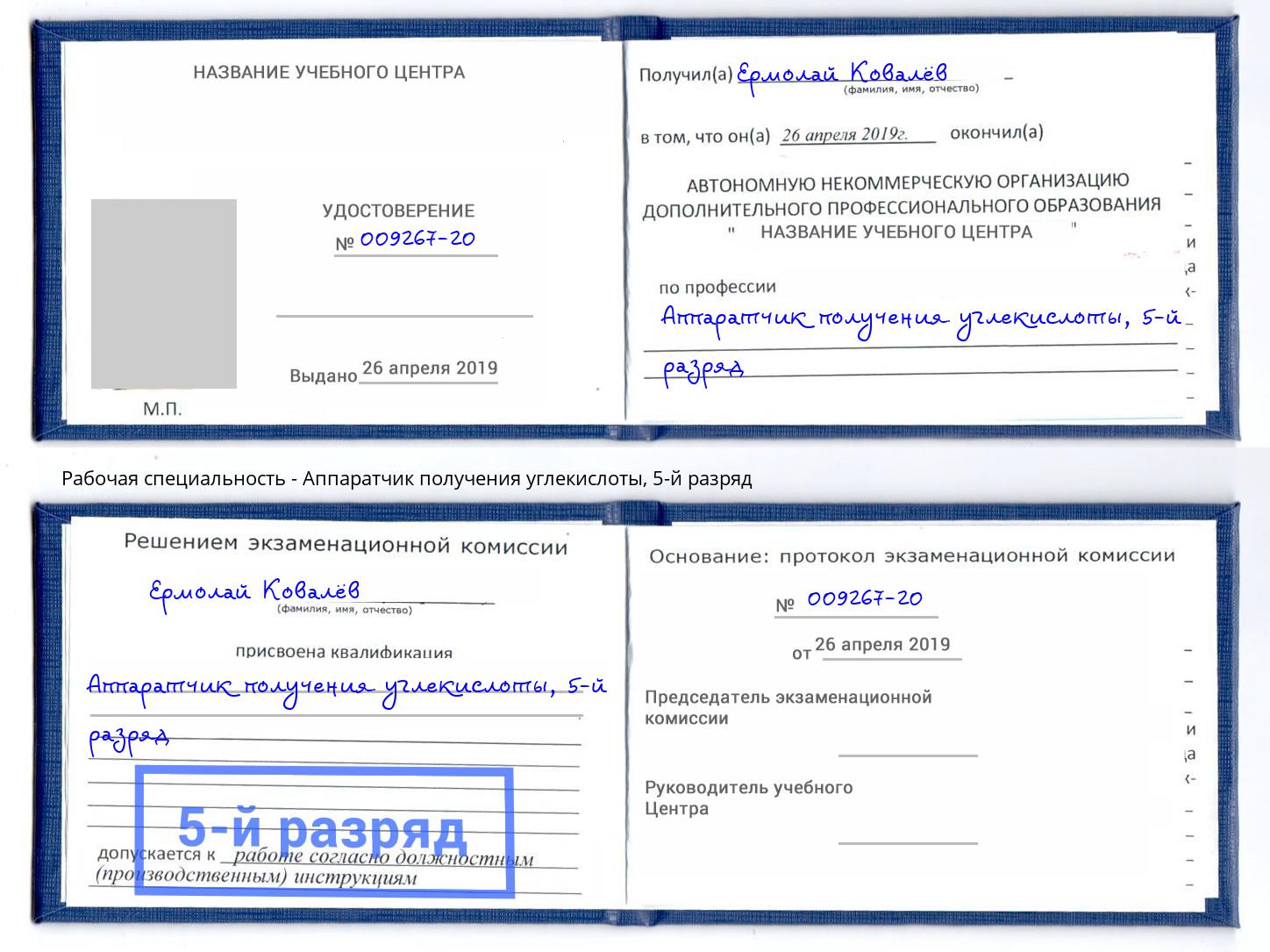 корочка 5-й разряд Аппаратчик получения углекислоты Петрозаводск