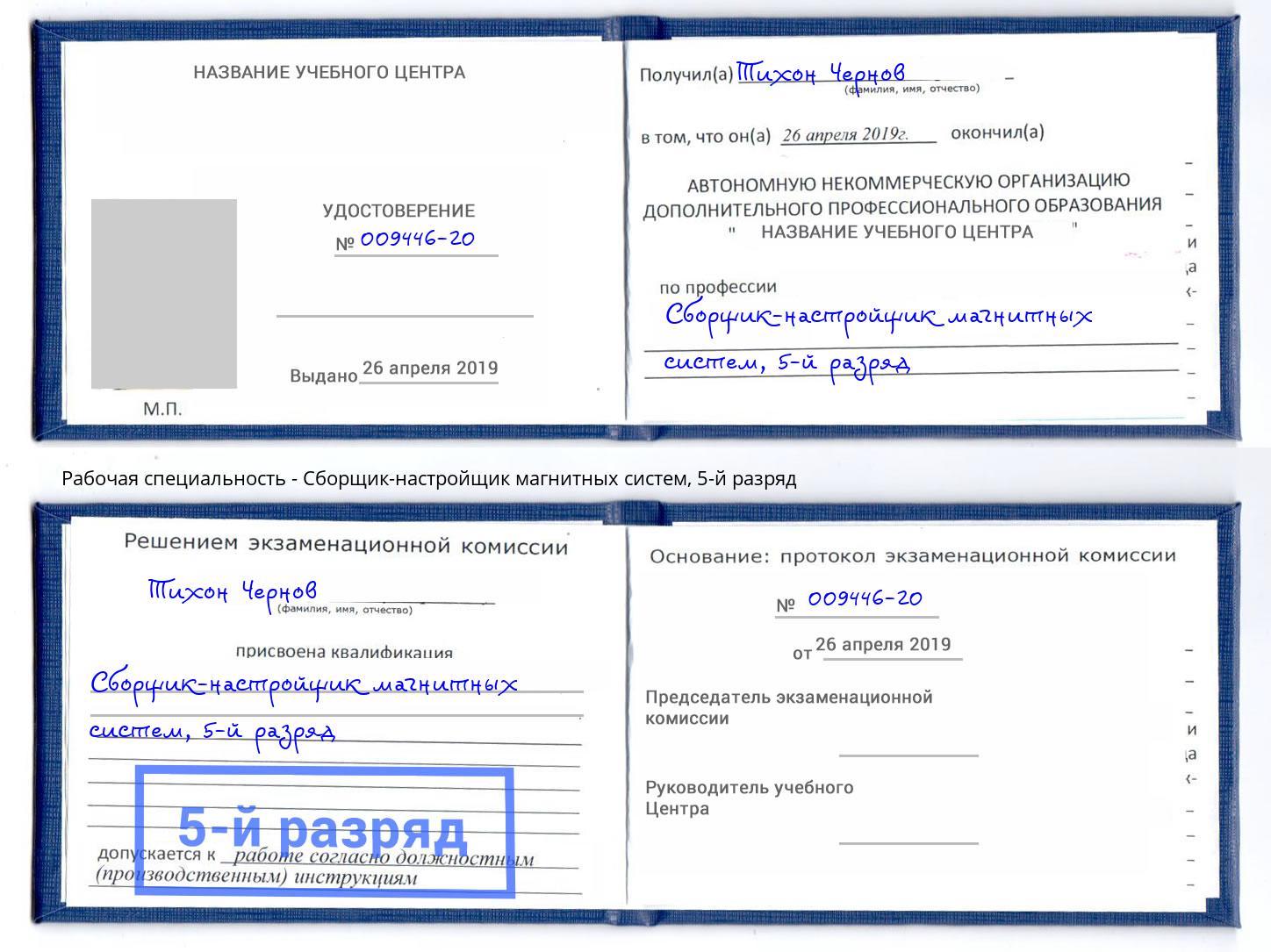 корочка 5-й разряд Сборщик-настройщик магнитных систем Петрозаводск