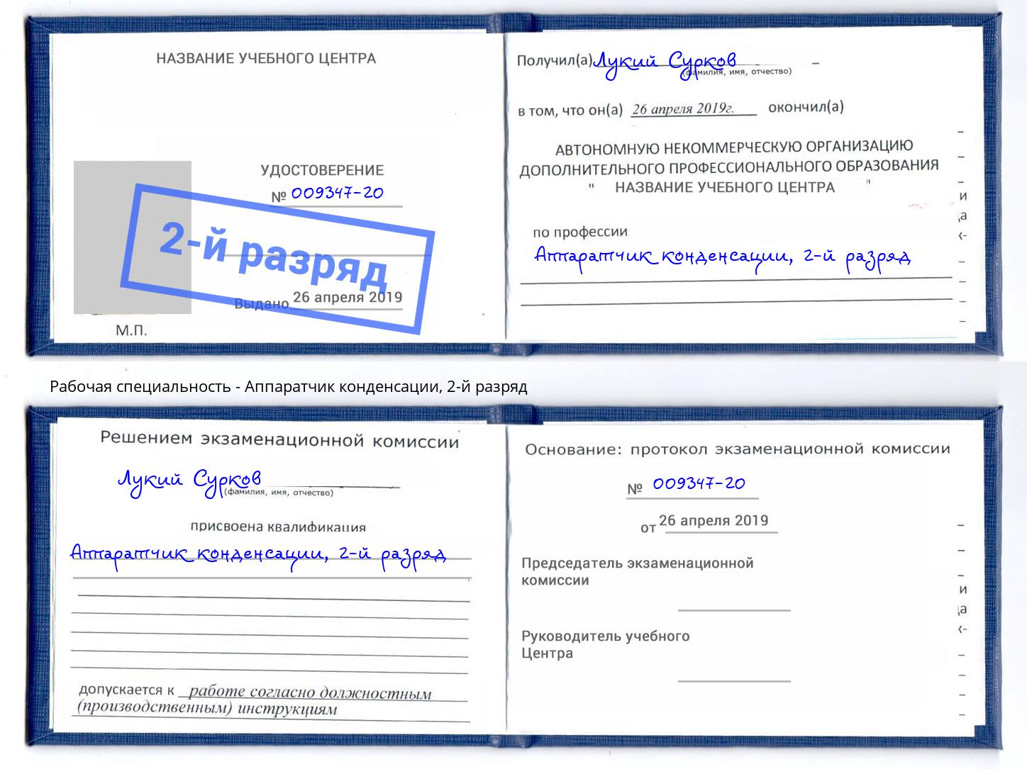 корочка 2-й разряд Аппаратчик конденсации Петрозаводск
