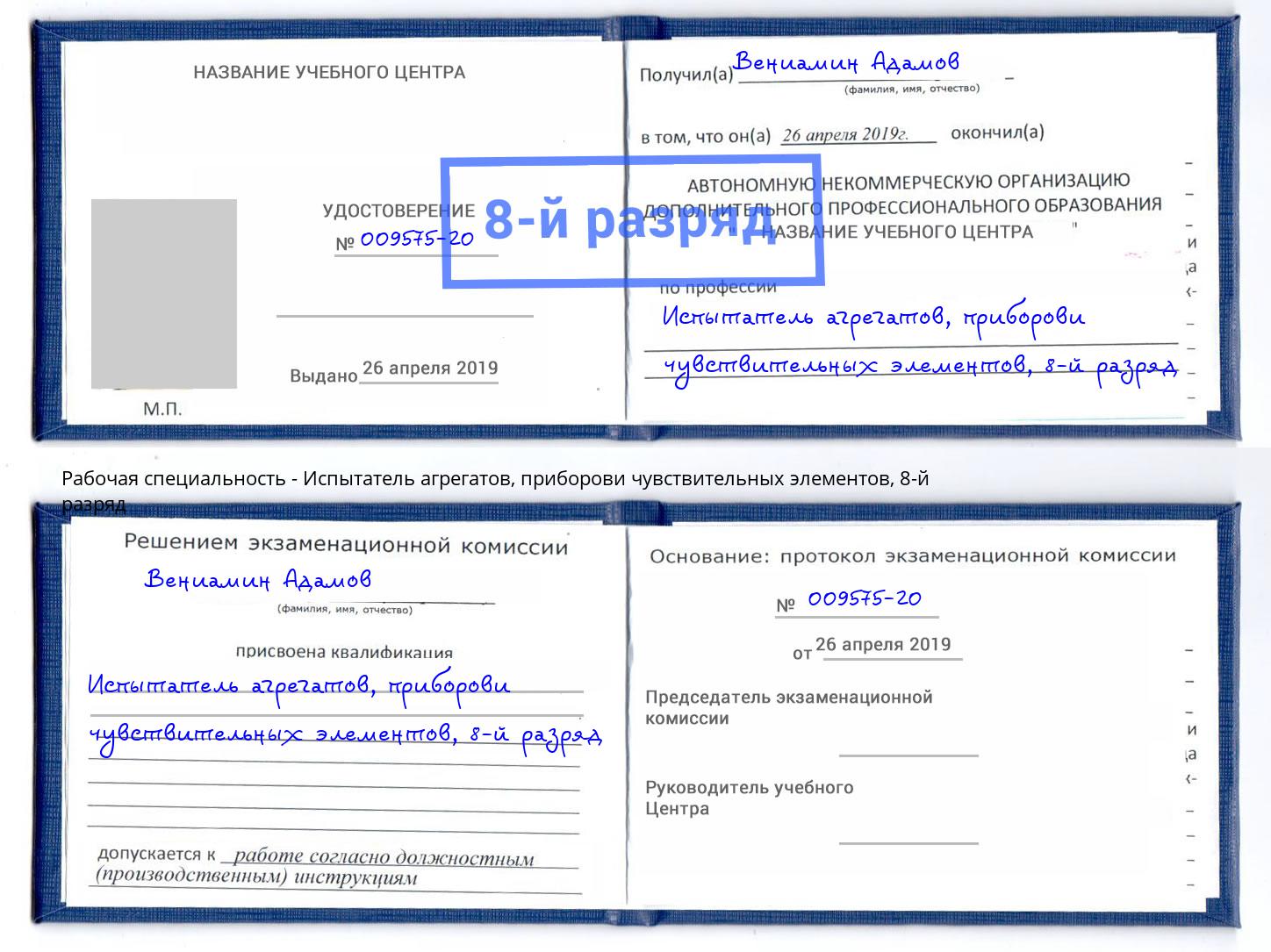 корочка 8-й разряд Испытатель агрегатов, приборови чувствительных элементов Петрозаводск